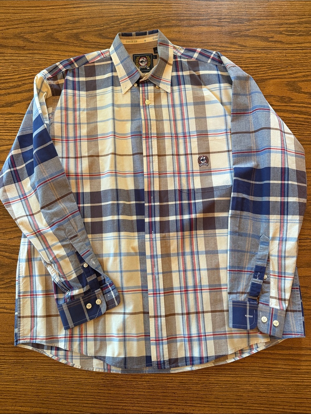 Cinch Men's Long Sleeve Button-Down Plaid Shirt - Blue/Cream/Brown
